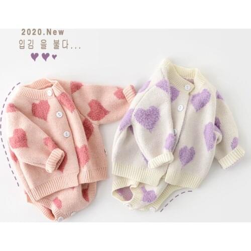 MILANCEL 2020 winter baby girl clothes baby knit clothing set heart bodysuit baby sweaters 2 pcs baby suit soft newborn clothes