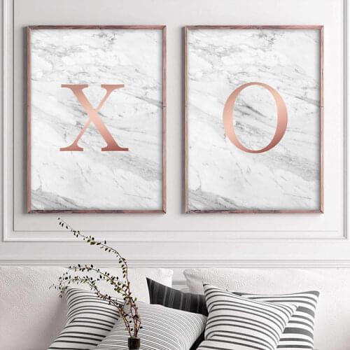 Rose Gold Marble Posters and Prints Scandinavian XO Letters Poster Wall Art Fashion Painting Art Wall Pictures for Living Room