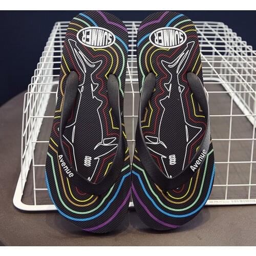 Mens Summer Printing Casual Slippers Korean Version of Comfortable Non-slip Flip Flops 2021 New Personality Beach Slippers