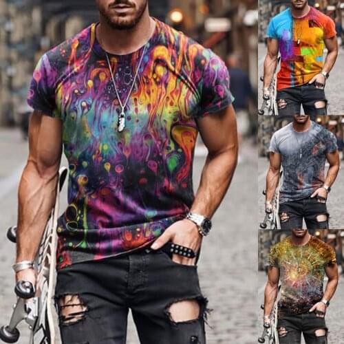 Men New Fashion Abstract Printed Casual Tops Summer Loose Short Sleeves Tops Round Neck T-Shirts Plus Size