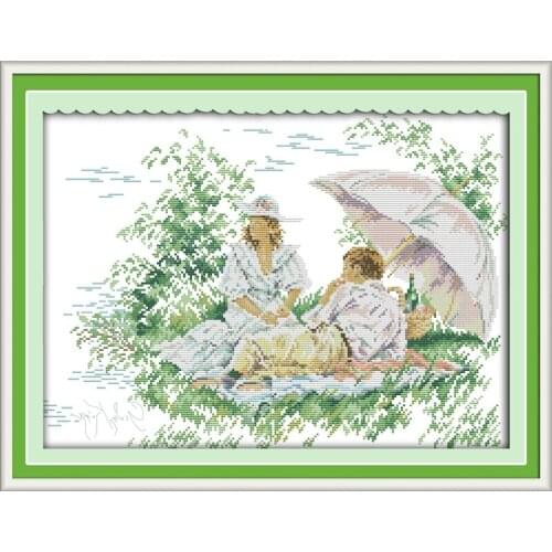 Picnic cross stitch kit people 18ct 14ct 11ct count print canvas stitches embroidery DIY handmade needlework