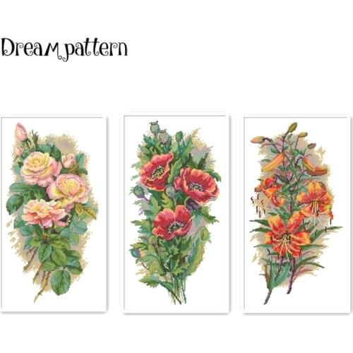 Rose poppy lily flowers cross stitch kits package 18ct 14ct 11ct cloth silk cotton thread embroidery DIY handmade needlework