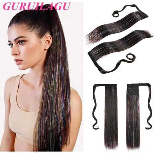 GURUILAGU Straight Wrap Around Clip In Ponytail Hair Extension Colorful Ponytail Heat Resistant Synthetic Pony Tail Fake Hair