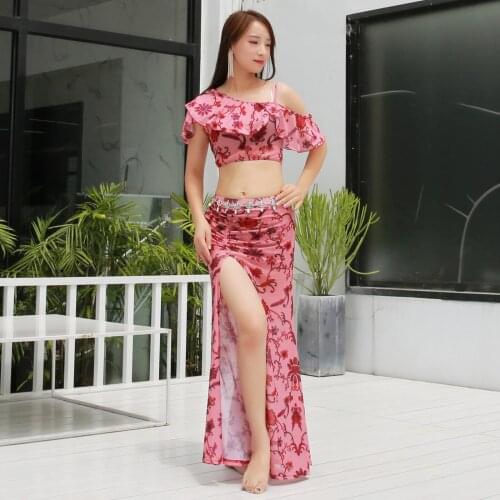 New Sexy Womens Belly Dance Oriental Dance Costume Preformance Elegant Ladies Mesh Floral with Bowknot Beach Dresses