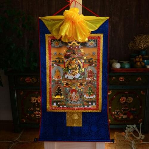 Wholesale Buddhist supplies-120CM LARGE--Buddhism ART silk Five God of wealth Jambhala Buddha Thang-ga Thangka Buddha painting
