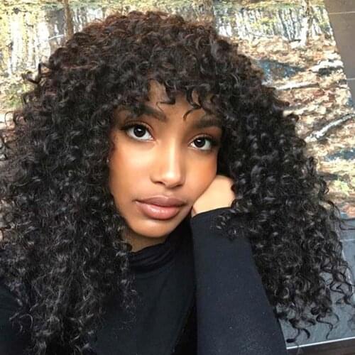 Hairmoda Human Hair Wigs with Bangs curly Wave Brazilian Hair Wigs for Black Women Cheap Wigs No Lace Wavy Human Hair Wig
