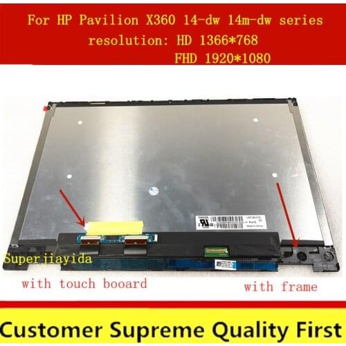 WITH FRAME L96515-001 L96517-001 14" For hp pavilion x360 14-dw 14-dw1000nf LCD Touch Screen Digitizer Replacement Assembly