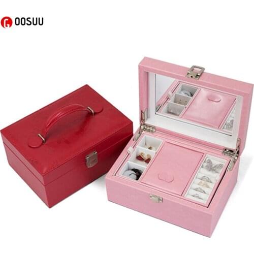 Jewelry Box Storage Nappa Leather +Velvet Print FU Multi-functional Ring Earring Jewelry Necklace Packaging Box Gift Box Organza