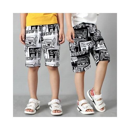 2021 New Summer Boy Shorts Pure Cotton Fashion Casual Graffiti Shorts 5 Points Long Beach Pants Children Pants Kids Clothes