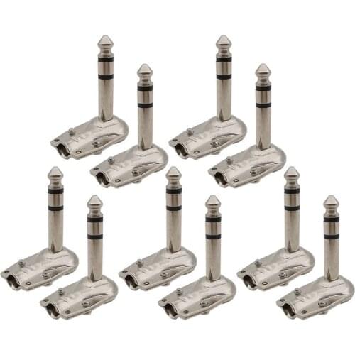 10Pcs 6.35mm Stereo 3Pole Jack Plug Right Angle 90Degree Pancake 1/4 Inch Plugs Solder Connector for Guitar Speaker Microphone