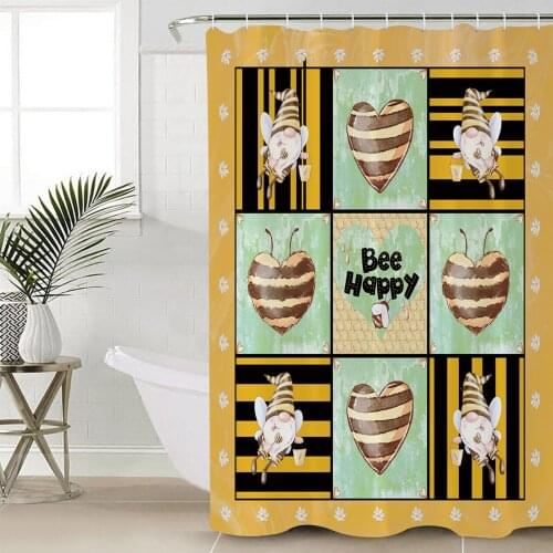 Bee Dwarf Stripes Daisy Shower Curtains Waterproof Bathroom Curtain Frabic Polyester Bathroom Curtain with Hooks