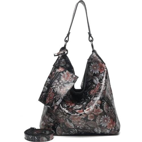 Luxury Peony Flower Women Large Capacity Shoulder Bag Shiny High Quality Synthetic Leather Messenger Handbag PY07