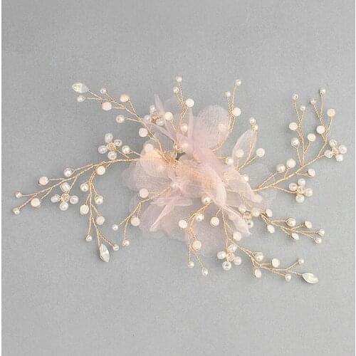 SLBRIDAL Gorgeous New Gold Flower Leaf Crystal Pearls Wedding Hair Clip Barrette Bridal Headpiece Hair accessories Bridesmaids