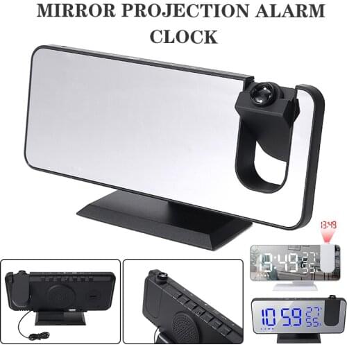 LED Projection Alarm Clock Timer Digital Mirror Screen Snooze Alarm Clock FM Radio Ceiling Projection Dual Alarms Function