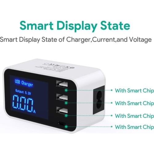 4 Port USB Type C Smart Charger Power Adapter Desktop Charging Station US /EU /UK Plug LED display for iphone6/7/8/x Samsung