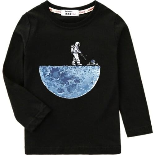 AIMI LAKANA astronaut & moon funny tops kids clothes boy girl long sleeve tops cotton o-neck tees child spring shirt