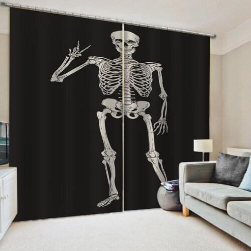 Funny Rock Roll Skull Skeleton Window Curtains Living Room Bedroom Curtain Home Decoration Finished Drapes Kitchen Curtains