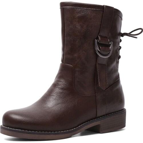 Big Size boots women shoes martin boots for women ladies boots shoes woman winter Round head after belt buckle