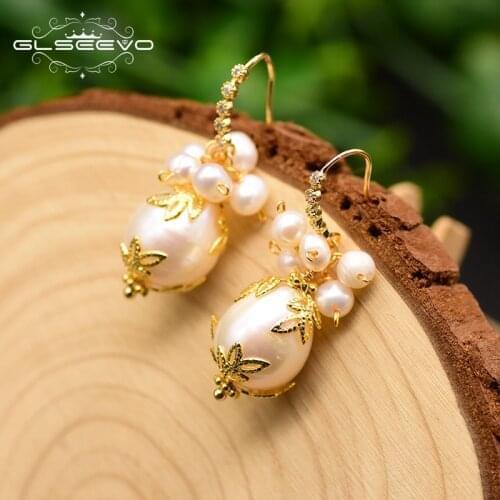 GLSEEVO Natural Freshwater White Pearl Earrings For Women Couples Exquisite Wedding Party Vintage Accessories Jewelry GE0774