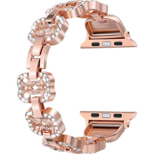 Rose Gold Bracelet Strap Watch Band for Apple Watch 38mm 42mm Crystal Diamond Stainless Steel Replacement Wrist Straps Women