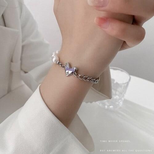 QiLuxy Heart Charm Pearl Bracelets for Women Fashion Metal Chain Retro Female INS Unique Design Fshion Jewelry Gift