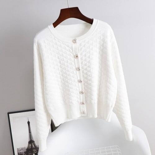 Spring Autumn Sweater Cardigan Women Crop Top O Neck Long Sleeve Jacket Coat Female Single-Breasted Buttons Loose Cardigans