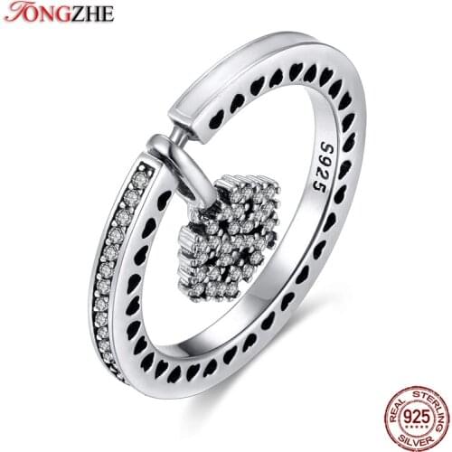 TONGZHE White Snowflake Rings For Women 925 Sterling Silver Enamel & Clear CZ Radiant Heart CZ Stones Pendant Wedding Jewelry