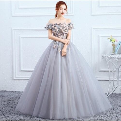Fashion Boat Neck Quinceanera Dresses Elegant Flower Appliques Long Ball Gown Party Prom Women Host Dress Vestido Debutante