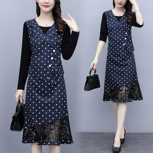 Womens Loose Dots Patchwork Dress Long Sleeve 2021 Autumn Party Cocktail Birthday Outfits Slim Casual Dresses Clothes For Ladies