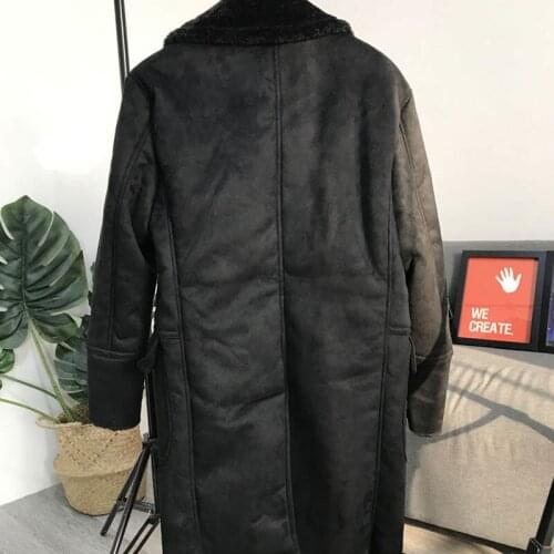 Winter Mens Shearling Overcoat Thick Fur Lining Warm Long Jacket Double Breasted Suede Leather Jacket Motorcycle Outwear Coat