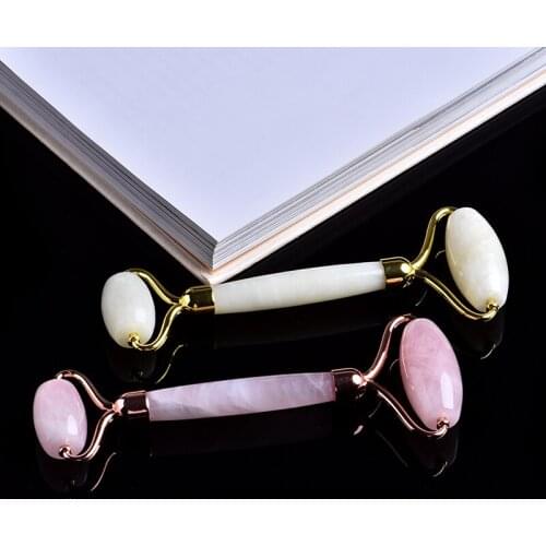 1PC Natural Rose Quartz Crystal Mineral Jewelry Portable Double-headed Stone Facial Massager Skin Relaxation Health DIY Gift