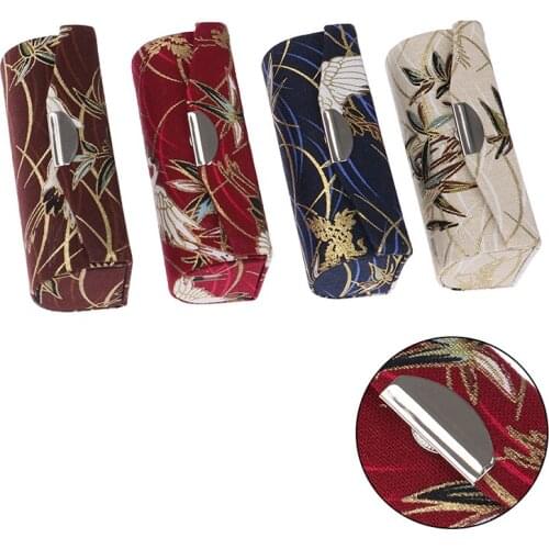 1PCS Retro Lipstick Case Satin Embroidered Lipstick Case Holder Box With Mirror