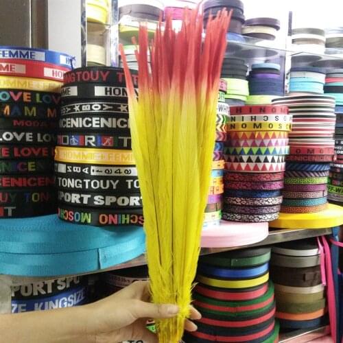 100 Pcs Yellow and Red Double Color Pheasants Feathers 16-18inch/40-45cm Stage Performances Decoration Clothing Accessories