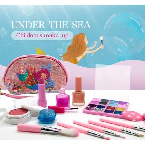 14PCS Mermaid Washable Makeup Toys Kids Toys Simulation Cosmetics Set Pretend Makeup Toys Girls Play Makeup Girls Play Toys