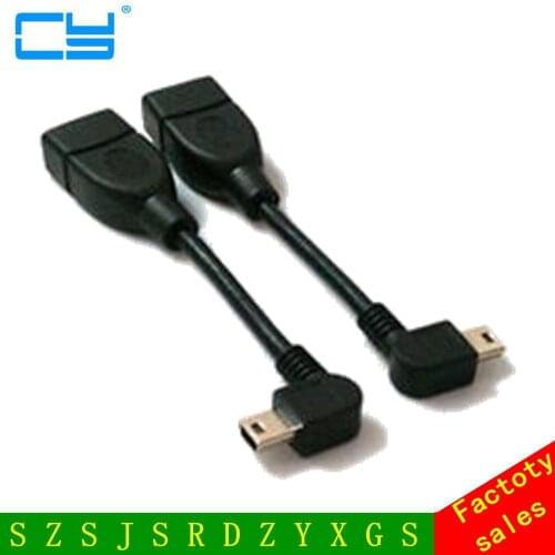 2pcs USB Mini B 5Pin Male Right Angled to A type Female cable for Cat aux tablet OTG 0.1m