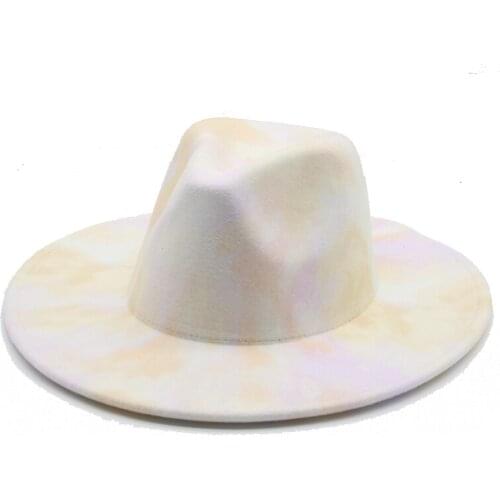 2021 New Style Tie Dye Wide Brim Wool Felt Spring Autumn And Winter Jazz Top Hat Designer Street Vintage Casual Fedora Hat