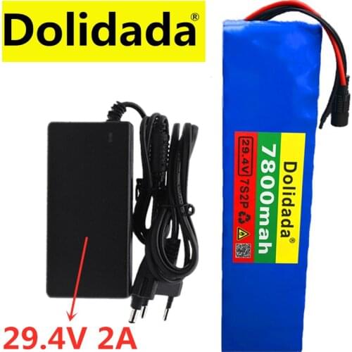 24V Battery 7S2P 29.4V 7800mAh Li-ion Battery Pack with 20A Balanced BMS for Electric Bicycle Scooter Power Wheelchair + Charger