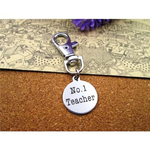 3pcs/lot high quality keychain with 20mm stainless steel circle round "No.1 Teacher " charms keychain