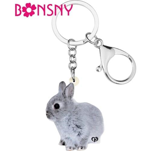 Bonsny Acrylic Gray Easter Hare Rabbit Bunny Keychains Animal Keyring Jewelry For Women Girl Kid Novelty Gifts Bag Car Accessory