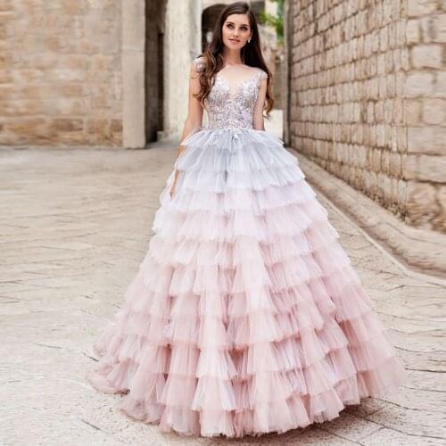 Luxury Party Prom Dresses Tulle Beading Appliques Formal Evening Dress Tiered Open Back Prom Gowns Mixed Robe De Soiree