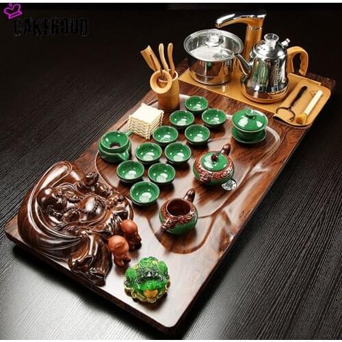 Tea Set Integrated Induction Cooker Wooden Tray Purple Clay Teapot Teapot For Tea FullyAutomatic Puer Tea Green Tea Tea Infusers