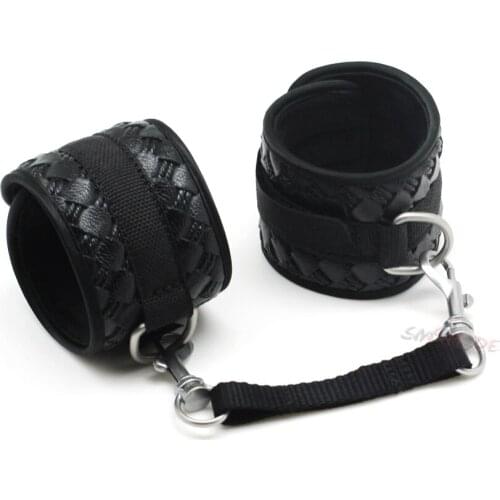 Smspade 28.5*7cm black PU exquisite bondage ankle cuffs, restraints fetish slave footcuffs, sex erotic bondage adult products