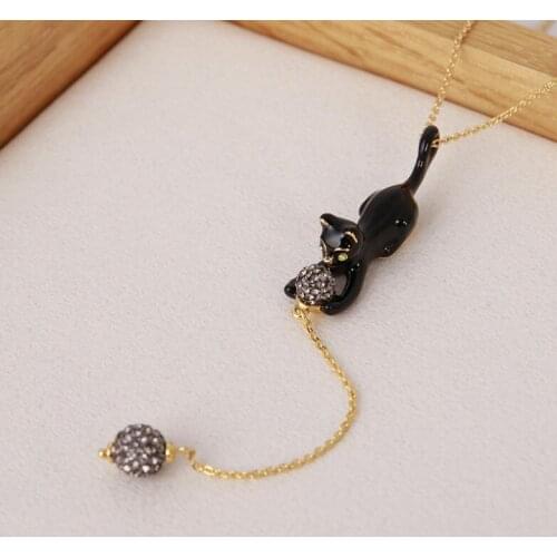 CSxjd Fashion jewelry Cute enamel black cat crystal ball necklace