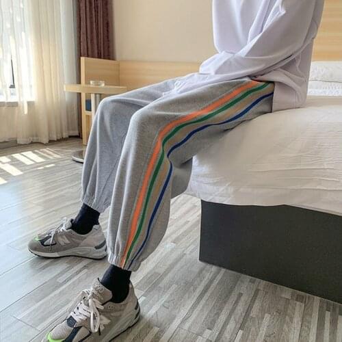 Joggers Men Streetwear Casual Pants Male Fashion Striped Ankle Length Pants Sweatpants Loose Sportwear Wide-leg Harem Pants