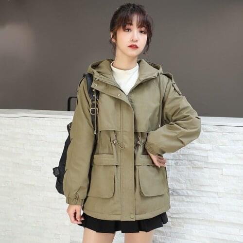 Fleece Coat Jacket Womens Mid-Long Autumn Winter New Style Korean Loose Waist Hooded Outwear Lady Light Tan /Black Casual Coat