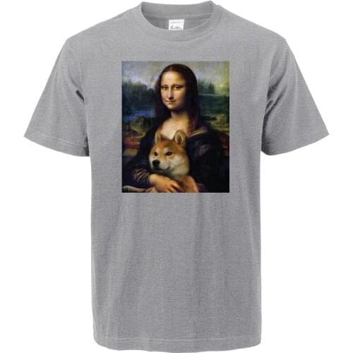 Mona Lisa Shiba Inu Doge Loose Men T Shirt 2019 Summer Fitness Casual Short Sleeve Shirt Cotton High Quality Fitness Top Tees