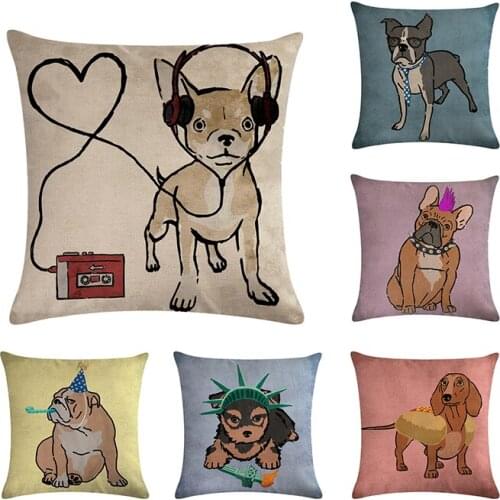 Colorful Pet Dog Masquerade Cotton Linen Throw Pillow Cover Cushion Cover Home Decor For Sofa Seat Cushion Cover 45cmx45cm