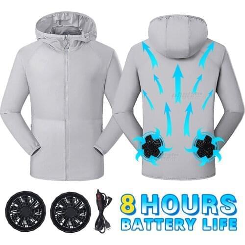 Summer Cooling Fan Jacket Water-resistant Clothing Windbreaker Running Cycling Fishing Camping Men Hiking USB Power Supply