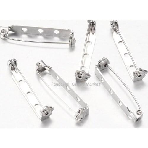 500pcs Platinum Color Iron Brooch Findings Back Bar Pins for Jewelry Making 34mm long 5mm wide 7mm thick hole: about 2mm
