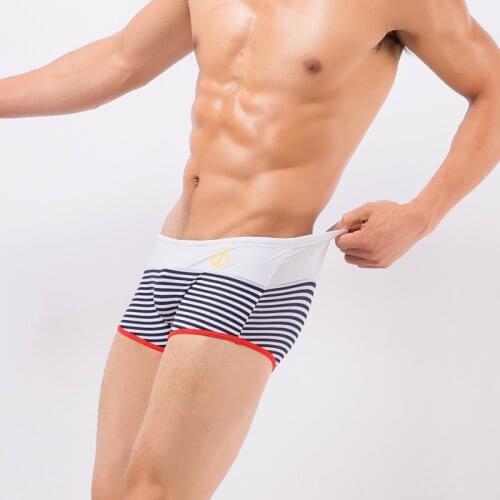 Fashion Mens Casual Swimming Boxers Pirate Hook Navy Striped Mens Hot Spring Spa Swimming Trunks